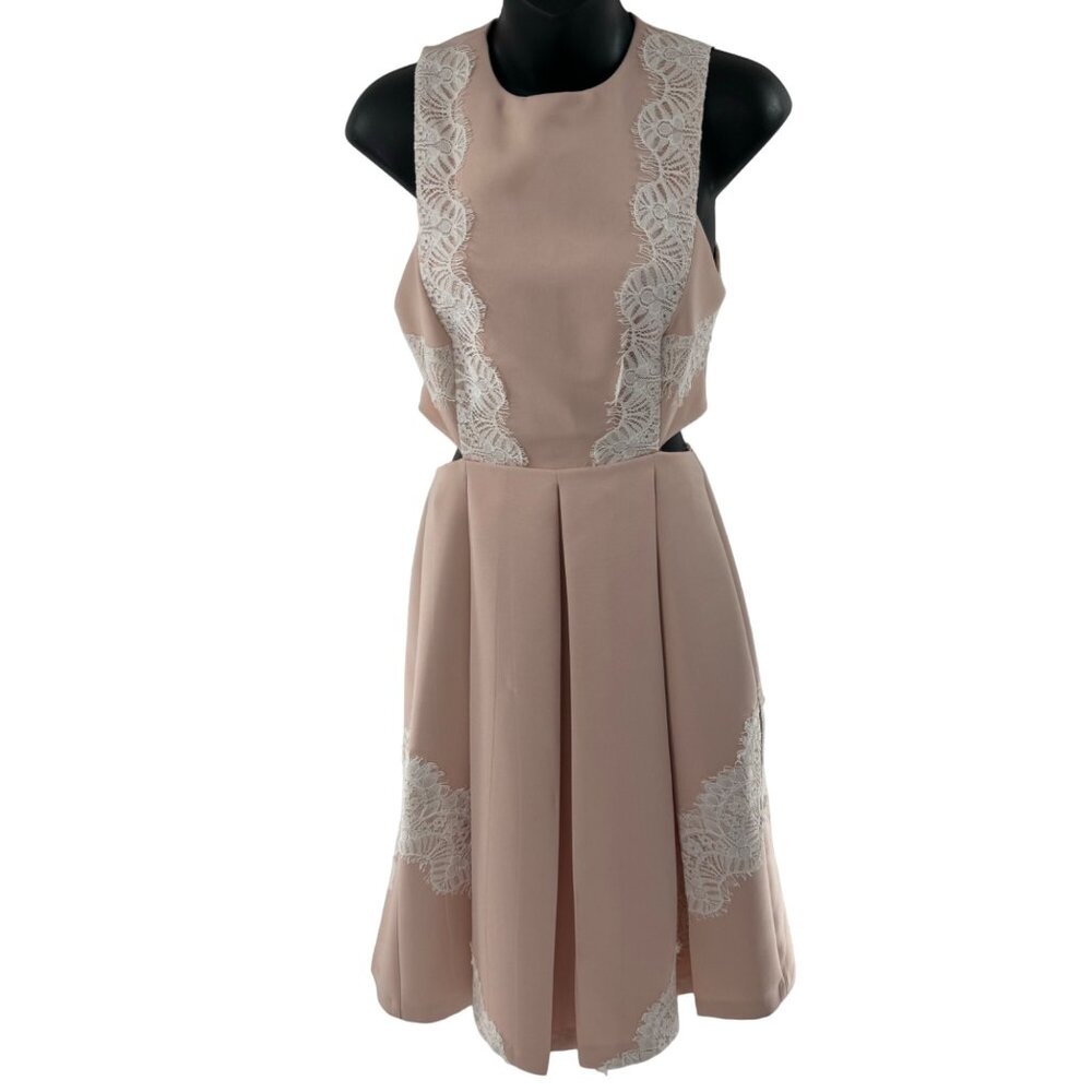 English Factory Women's Sleeveless Lace-Trimmed cut out sides Dress With Pleated